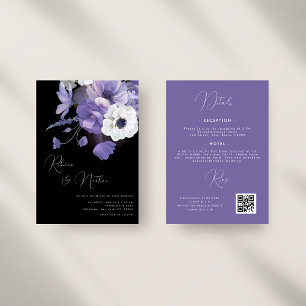 Dark Lilac & Lavender Floral All in One Wedding Einladung