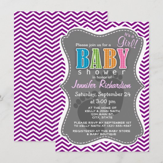 Dark Magenta Zickzack Einladung (Vorne/Hinten)