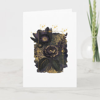 Dark Magical Floral Bouquet in Golden Frame Karte