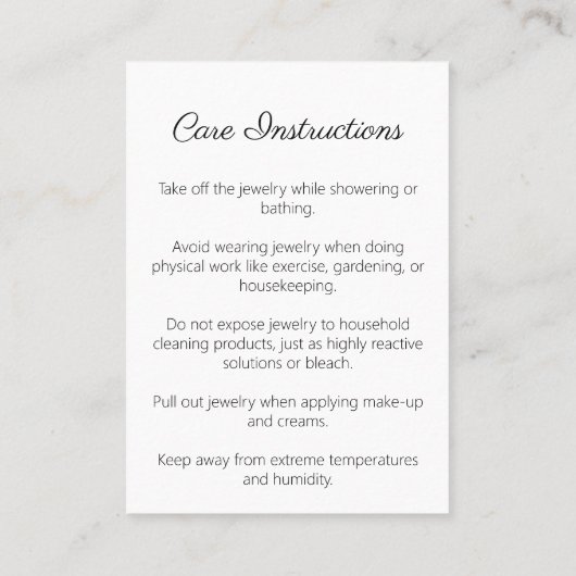 Dark Marbling Juwelenpflege Visitenkarte (Rückseite)