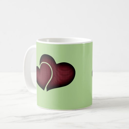 Dark Maroon Double Crosshatch Hearts Kaffeetasse (Vorderseite Links)