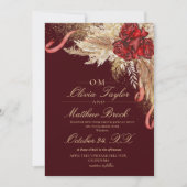 Dark Maroon Floral Boho Watercolor Wedding Einladung (Vorderseite)