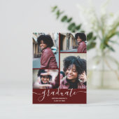 Dark Maroon Foto Graduation Party Einladung Postkarte (Stehend Vorderseite)