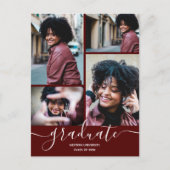 Dark Maroon Foto Graduation Party Einladung Postkarte (Vorderseite)
