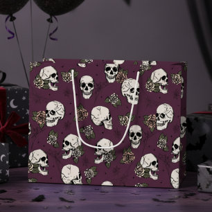 Dark Maroon Gothic Skulls und Rose Halloween Große Geschenktüte
