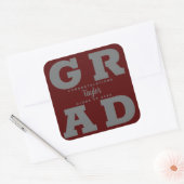 Dark Maroon Gray Bold Graduation Party Quadratischer Aufkleber (Umschlag)