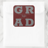 Dark Maroon Gray Bold Graduation Party Quadratischer Aufkleber (Tasche)