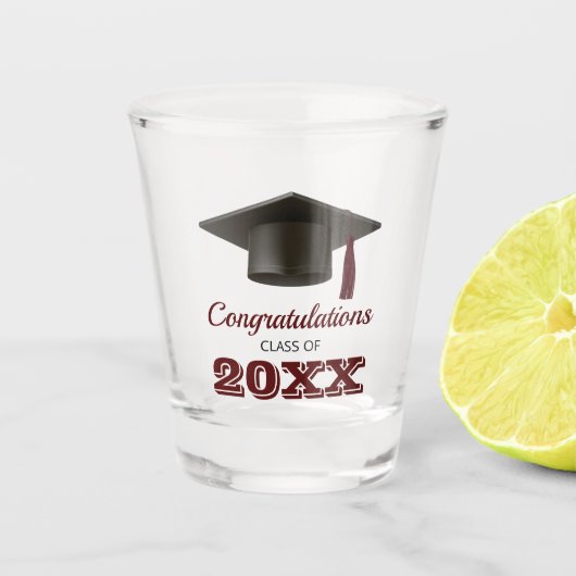 Dark Maroon Herzlichen Glückwunsch Uni Graduate Schnapsglas (Vorderseite)