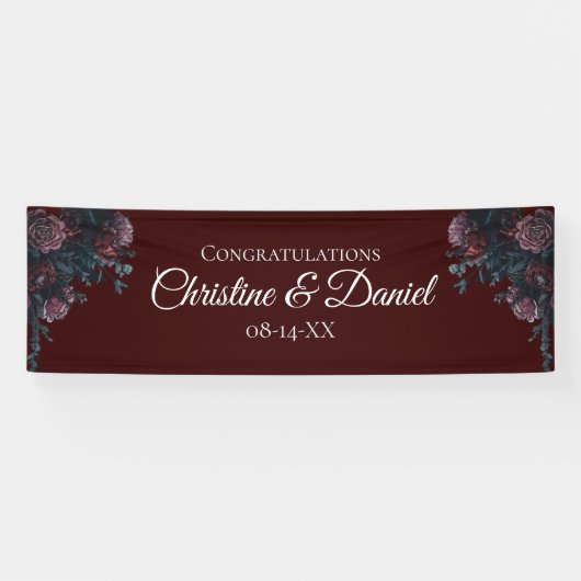 Dark Maroon Mauve Gothic Elegant Wedding Banner (Horizontal)