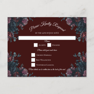 Dark Maroon Mauve Gothic Elegant Wedding Feiertagspostkarte