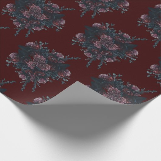 Dark Maroon Mauve Gothic Elegant Wedding Geschenkpapier (Ecke)