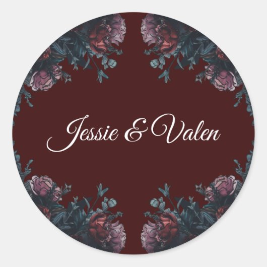 Dark Maroon Mauve Gothic Elegant Wedding Runder Aufkleber (Vorderseite)
