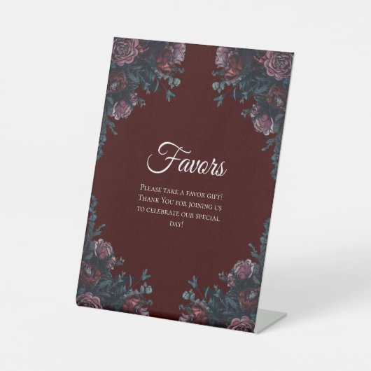 Dark Maroon Mauve Gothic Elegant Wedding Sockelschild (Vorderseite)