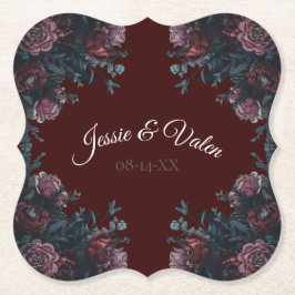 Dark Maroon Mauve Gothic Elegant Wedding Untersetzer
