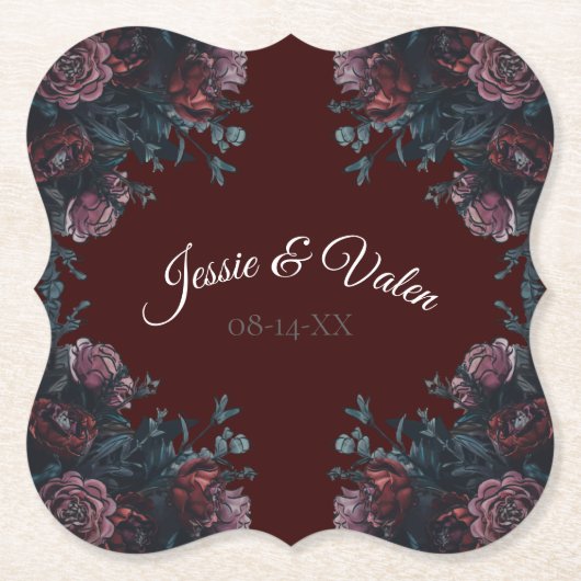 Dark Maroon Mauve Gothic Elegant Wedding Untersetzer (Vorderseite)