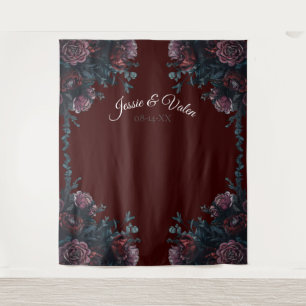 Dark Maroon Mauve Gothic Elegant Wedding Wandteppich