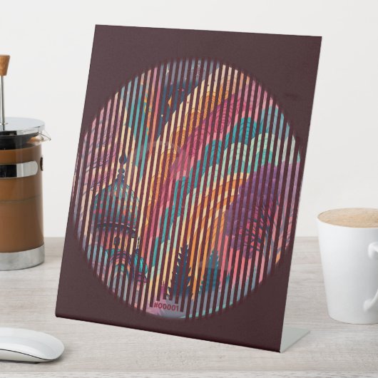 Dark Maroon Striped Pedestal Sign – Customizable Sockelschild (In Situ)