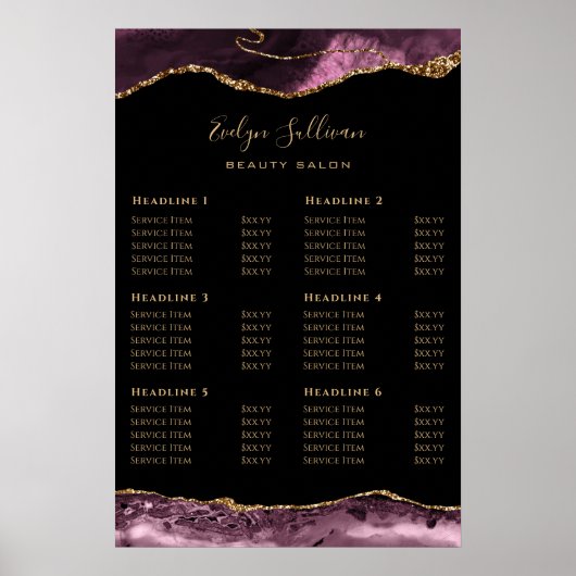 Dark Mauve Agate Preisliste Poster (Vorne)