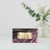 Dark Mauve and Gold Foil Agate Business Card Visitenkarte (Stehend Vorderseite)