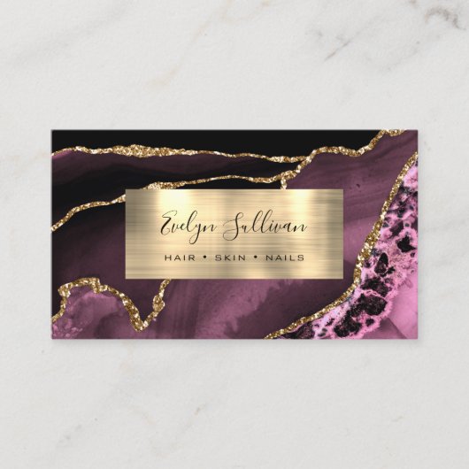 Dark Mauve and Gold Foil Agate Business Card Visitenkarte (Vorderseite)