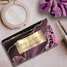 Dark Mauve and Gold Foil Agate Business Card