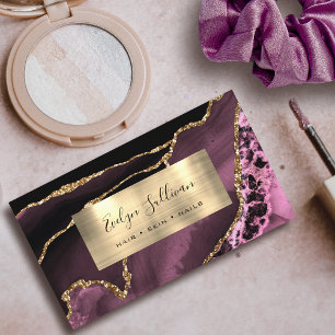 Dark Mauve and Gold Foil Agate Business Card Visitenkarte