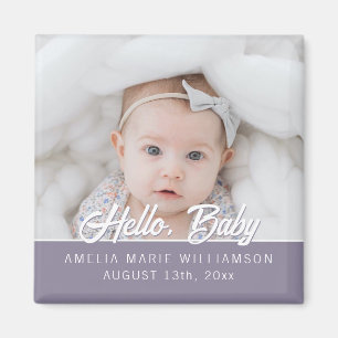 Dark Mauve Contemporary Hello Baby Magnet