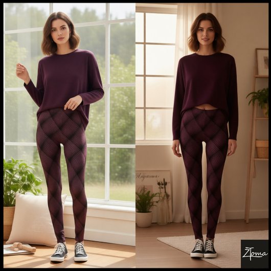 Dark Mauve Diagonal Tufted Quilt Pattern Leggings