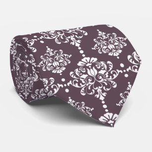 Dark Mauve Floral Damask Pattern Trauzeugen Hochze Krawatte