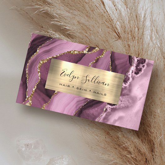 Dark Mauve Gold Agate Business Card Visitenkarte