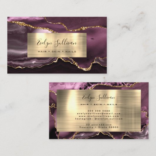 Dark Mauve Gold Foil Agate Business Card Visitenkarte (Vorne/Hinten)