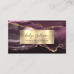 Dark Mauve Gold Foil Agate Business Card Visitenkarte