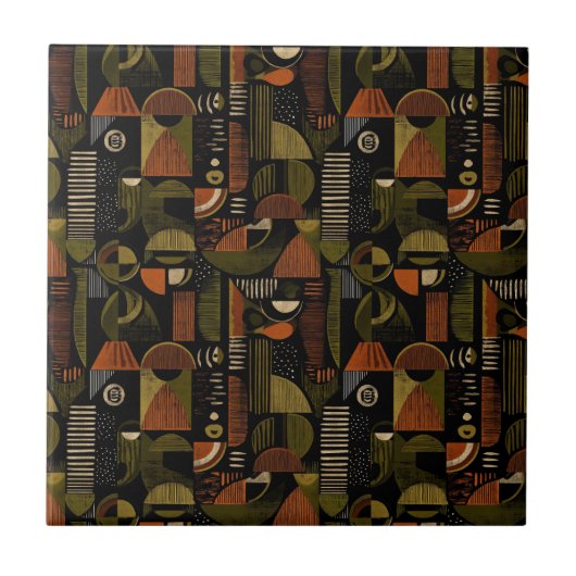 Dark Mid Century Geometric Pattern (1) Fliese (Vorderseite)