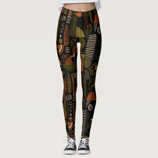 Dark Mid Century Geometric Pattern (1) Leggings (Vorderseite)