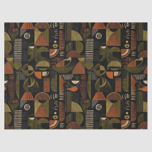 Dark Mid Century Geometric Pattern (1) Seidenpapier (Vorderseite)