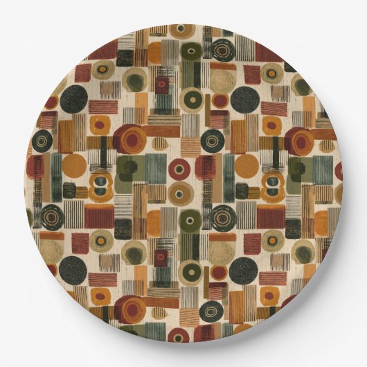 Dark Mid Century Geometric Pattern (2) Pappteller (Vorderseite)