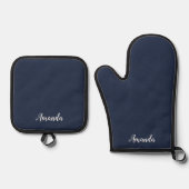 Dark Midnight Blue Custom Oven Mitt Pot Holder Set (Vorderseite)