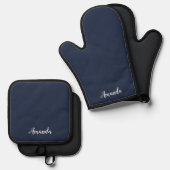 Dark Midnight Blue Custom Oven Mitt Pot Holder Set (Vorderseite/Rückseite)