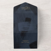 Dark Midnight Blue & Gold Moderne Painterly Weddin All In One Einladung (Außenbereich)