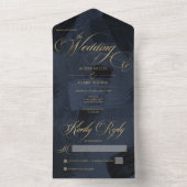 Dark Midnight Blue & Gold Moderne Painterly Weddin All In One Einladung (Innen Boden)