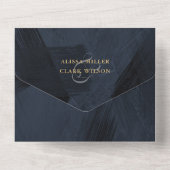Dark Midnight Blue & Gold Moderne Painterly Weddin All In One Einladung (Rückseite)