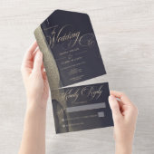 Dark Midnight Blue & Gold Moderne Painterly Weddin All In One Einladung (Abreißen)
