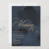 Dark Midnight Blue & Gold Moderne Painterly Weddin Einladung (Vorderseite)