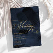 Dark Midnight Blue & Gold Moderne Painterly Weddin