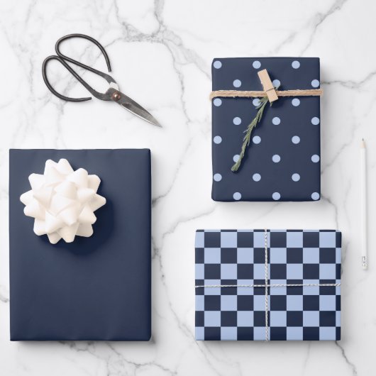 Dark Midnight Blue & Pattern Wrapping Paper Set Geschenkpapier Set (Vorderseite)