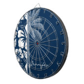 Dark Midnight Blue Tropical Hibiskus; Palm Dartscheibe (Vorderseite rechts)