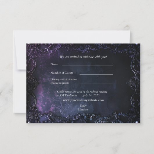 Dark Midnight Gothic Elegance Wedding RSVP Card Dankeskarte (Vorderseite)