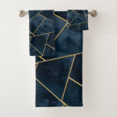 Dark Midnight Navy Blue Gold Geometric Glam #1 Badhandtuch Set (Insitu)