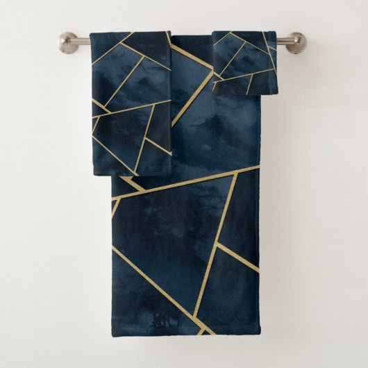 Dark Midnight Navy Blue Gold Geometric Glam #1 Badhandtuch Set (Insitu)