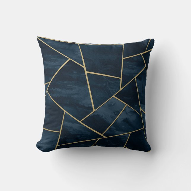Dark Midnight Navy Blue Gold Geometric Glam #1 Kissen (Vorderseite)